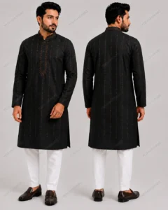 Men's Casual Panjabi – Striped Print Kurta, Navy/Black/White