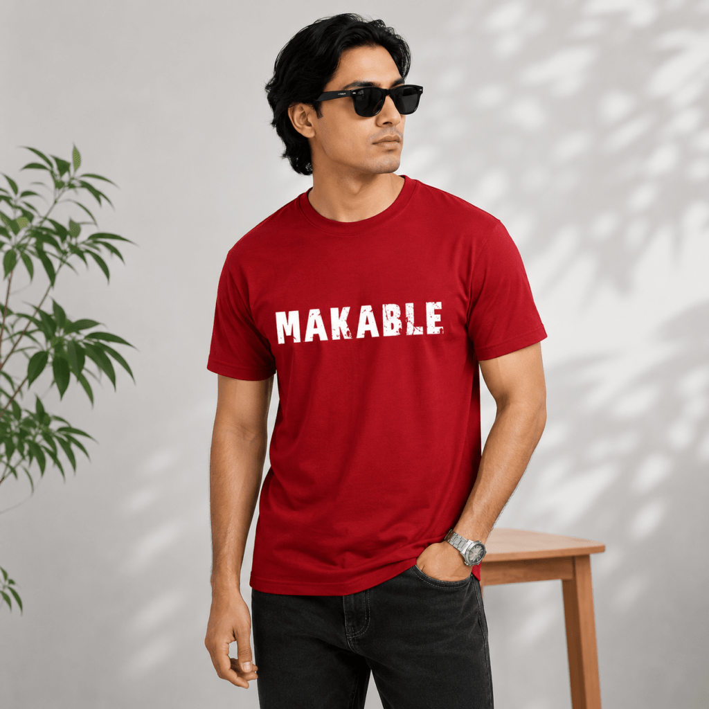 Makable Bold Text Print T-Shirt for Men
