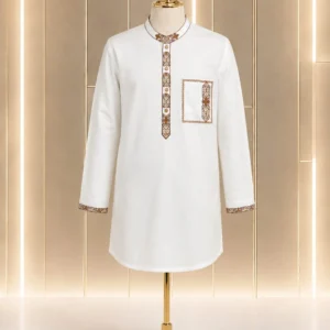 White with Brown Embroidered