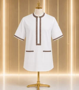 Men's Half Sleeve White with Embroidery  Fotua – Dhuti Shirt