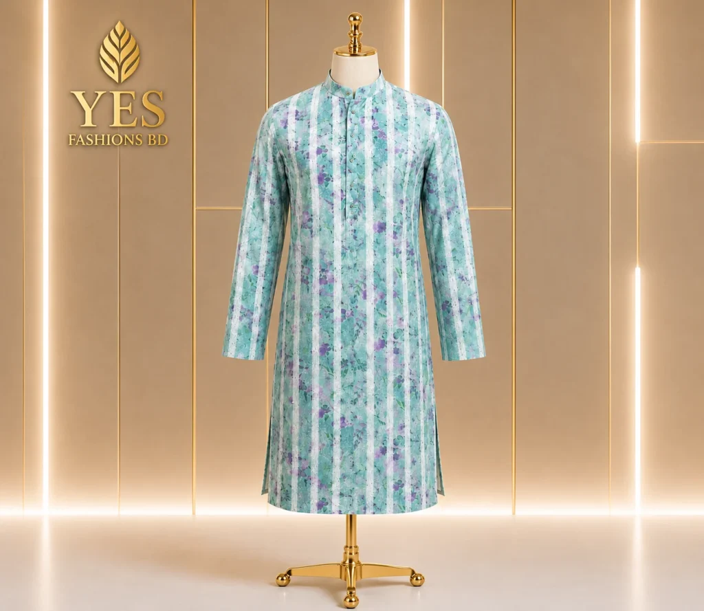 Men's Floral Printed Panjabi – Indian Silk Cotton Punjabi Wear