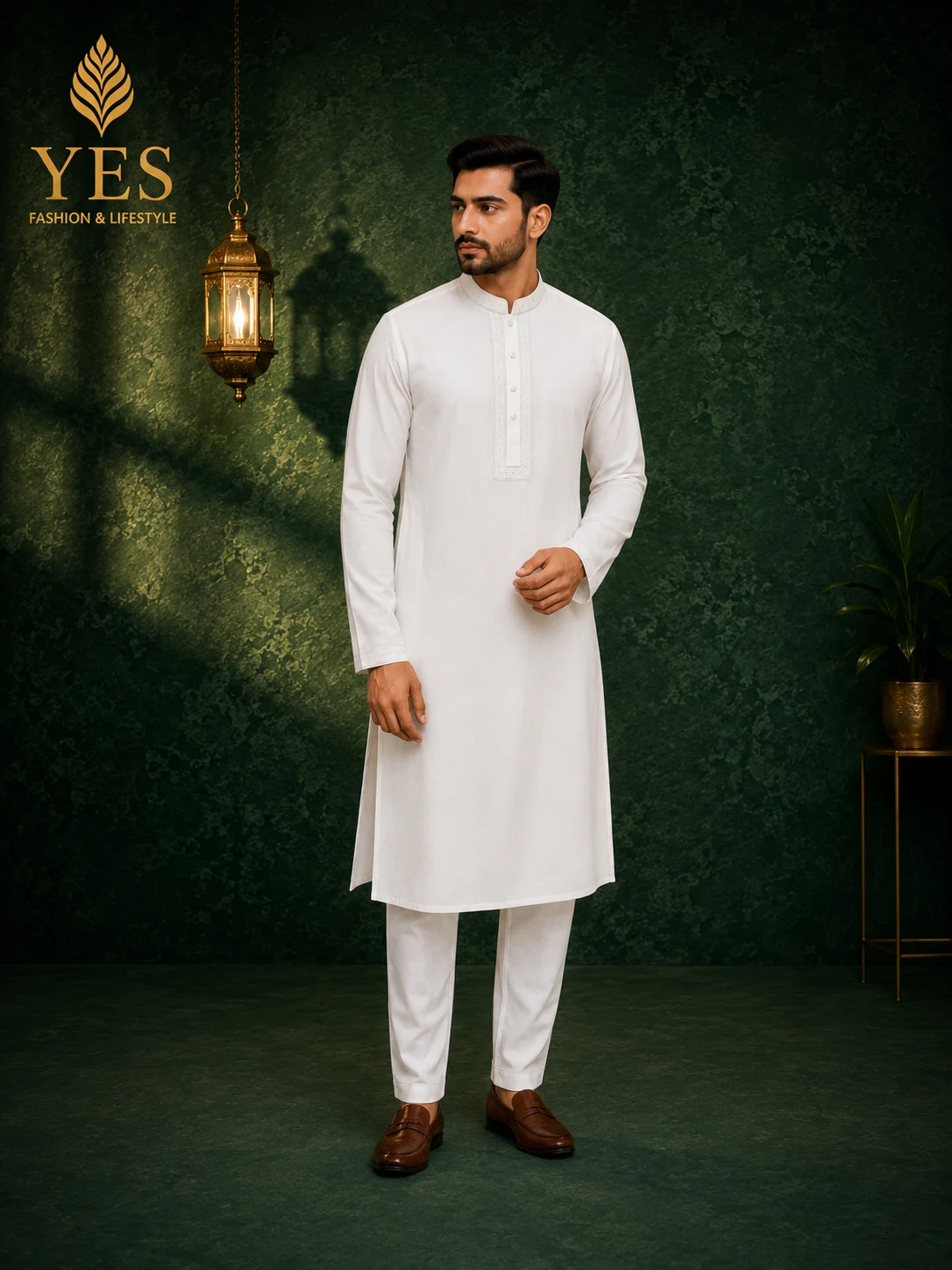 Premium white embroidery Panjabi for men made with Original Unitika Fabric