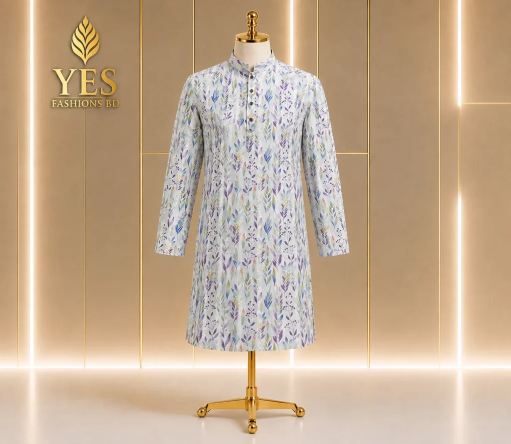 Premium Silk Cotton Panjabi for Men | Floral Print Punjabi