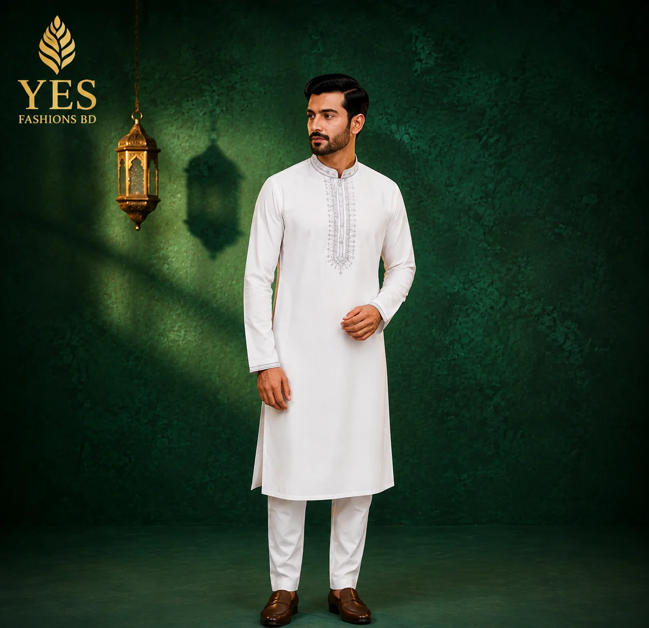 Premium white VIP Panjabi for men with manual embroidery