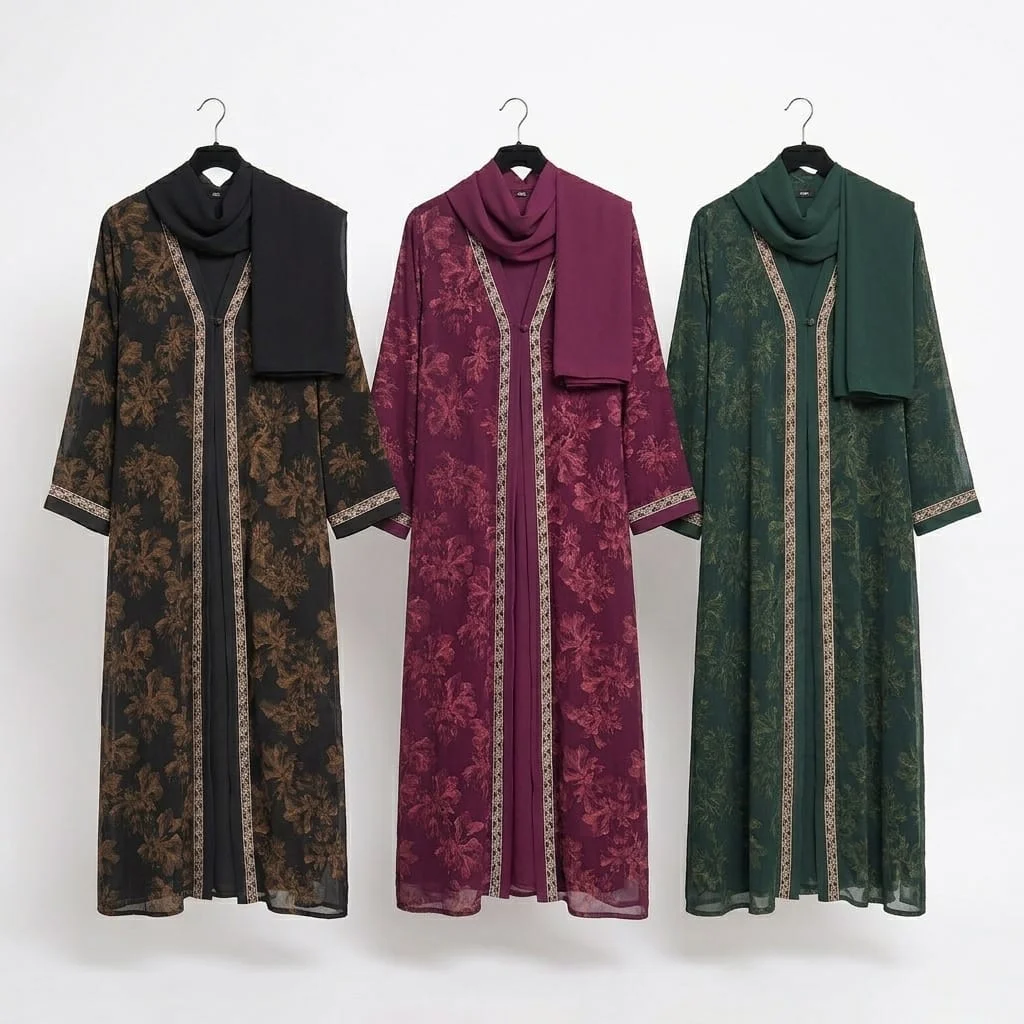 Premium Attached Koti Print Borka | Jhum Print with Saffron Inner
